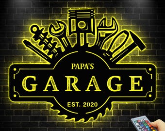 Personalized Metal Garage Sign Led Light,Garage Name Sign, Car Service Garage Decor, Gift For Him,Mechanic Workshop Sign,