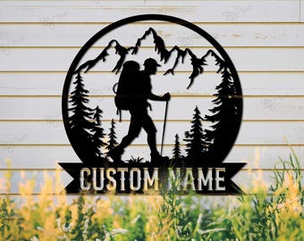 Custom Hiker Metal Wall Sign,Mountain Hiking Decor,Hiking Metal Sign,Mountain Hiking Wall Sign,Hiker Metal Sign with Name