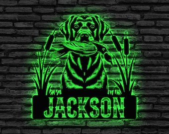 Letrero LED personalizado para perro de caza, letrero para perro de caza de patos, letrero de pared para perro de caza, letrero de caza de labrador