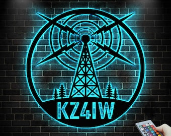 Custom Ham Radio Metal Wall Art LED Light, Ham Radio Sign, Amateur Radio Gift, Ham Radio Call Sign, Ham Shack Wall Art, Radio Station Decor