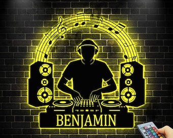 Custom Dj LED Sign with Music Notes, Music Studio Sign, Music Lover LED Wall Decor , Personalized Party Room DJ Led Sign