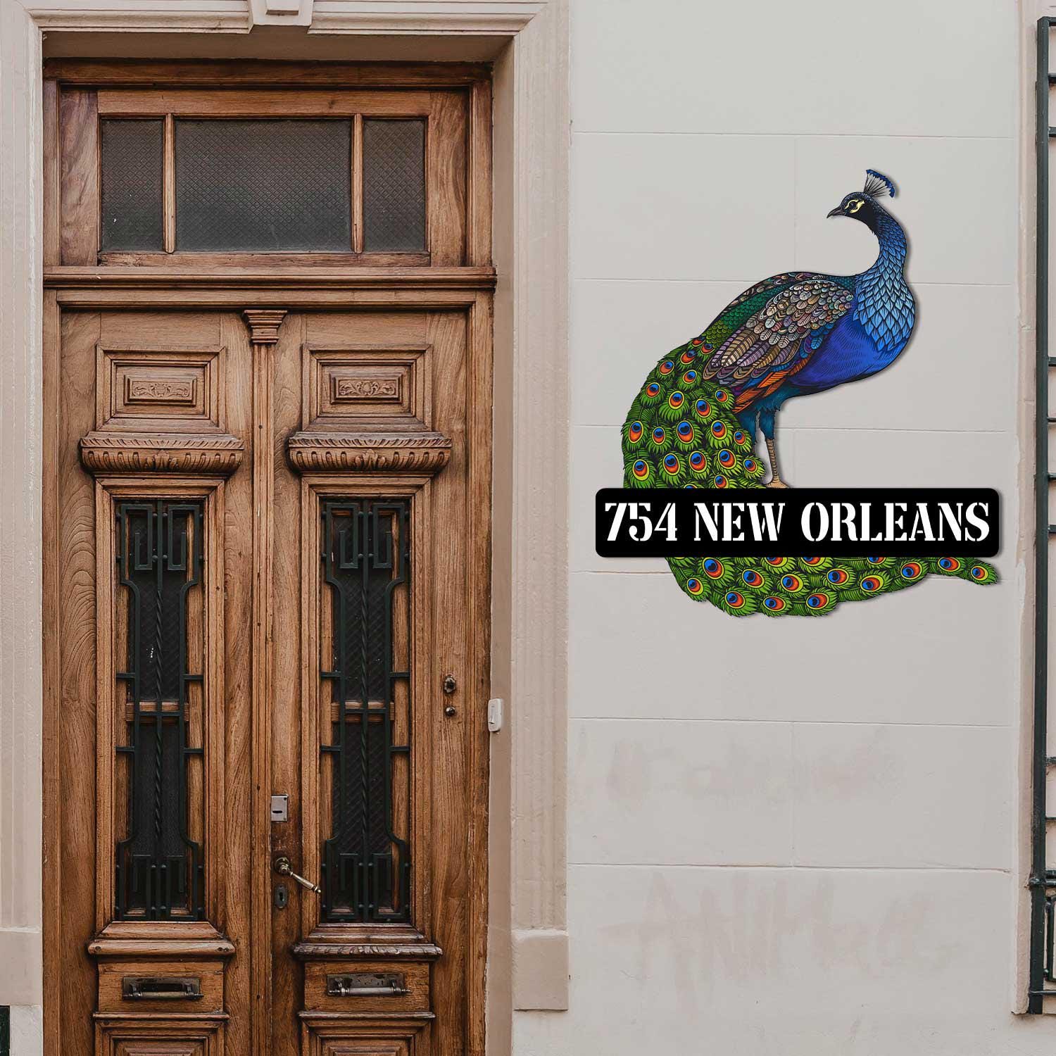 Custom Peacock Address Sign, Peacock  Outdoor Wall Decor, Peacock Metal Address Sign, Custom House Number Plaque, Peacock House Sign