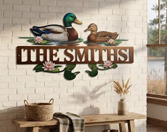 Personalized Duck Metal Sign, Custom Mallard Wall Art, Lake House Decor, Rustic Cabin Sign, Duck Hunter Gift