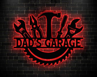 Custom Mechanic Tools Metal Sign LED light, Garage Metal Sign, Personalized Garage Name Sign, Garage Decor, Workshop Sign