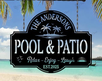Arte de pared metálico personalizado para piscina y patio, letrero metálico para piscina, letrero para piscina, letrero de oasis, decoración de pared exterior, decoración de patio