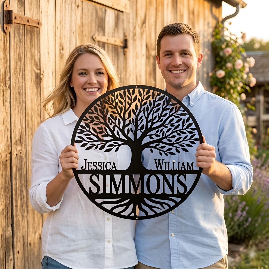 Personalized Family Tree Metal Sign, Custom Last Name Wall Art, Couple ...
