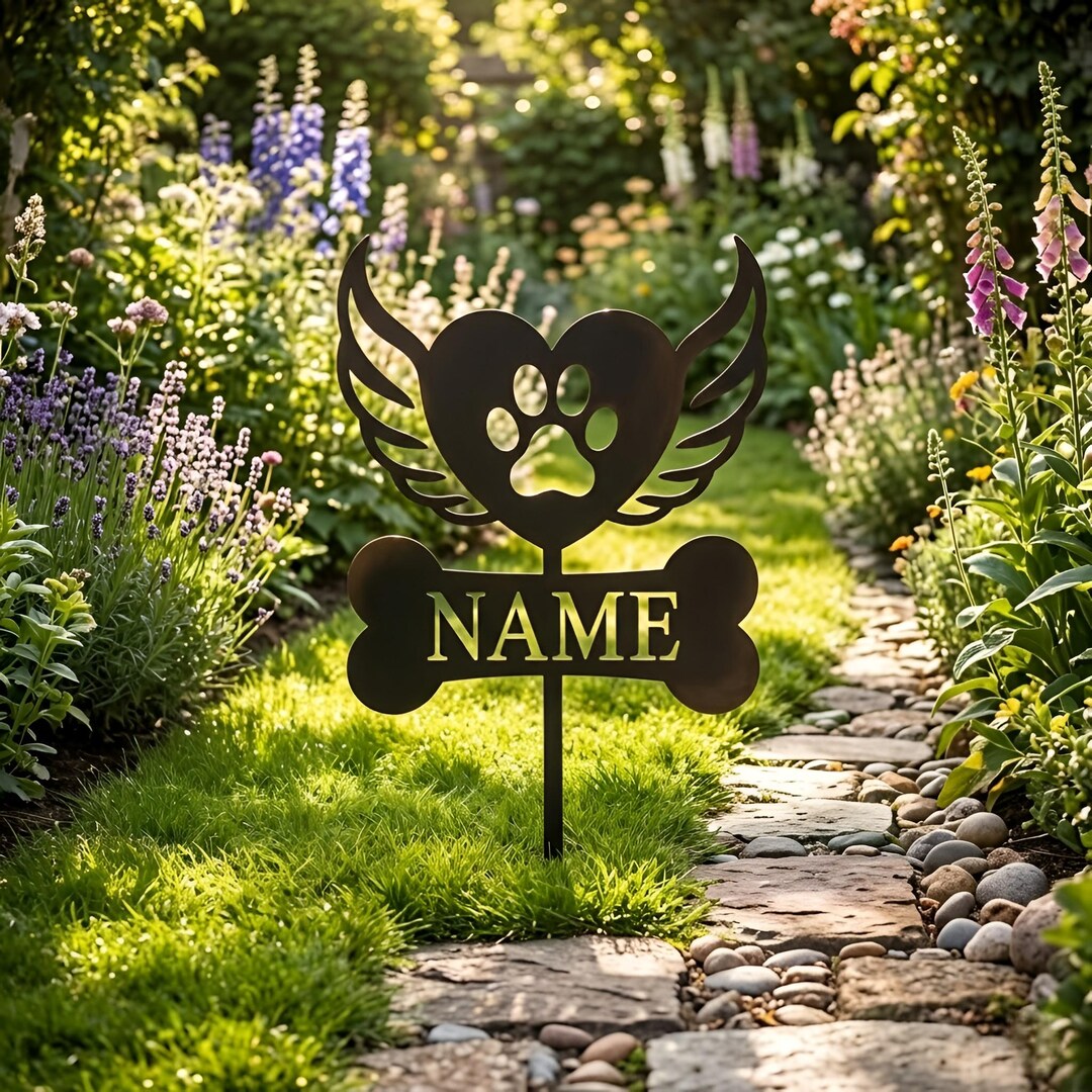 Personalized Pet Paw Print Memorial Garden Stake, Custom Dog Grave ...