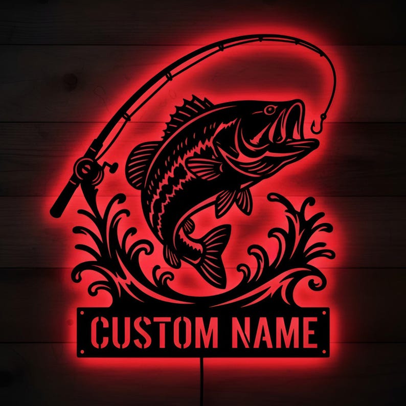Personalized Fish Name Metal Monogram Sign, Outdoor Bass Fishing Sign ...