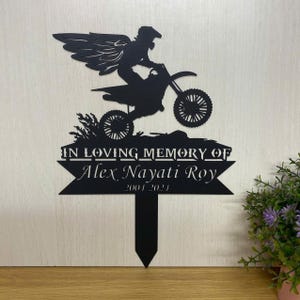 Estaca metálica conmemorativa de motocicleta personalizada, letrero metálico de motocross, lápida de motociclista, regalo de condolencia para motociclistas