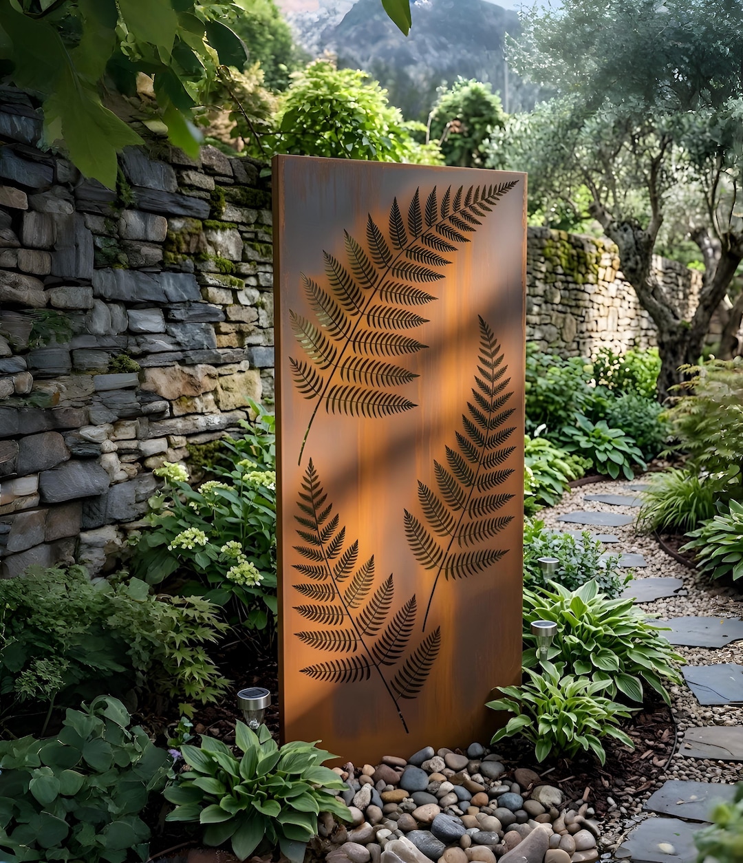 Stake Screen Rustic Fern Garden Panel, Metal Yard Stake Screen,fern Metal Garden ...