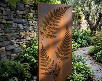 Rustic Fern Garden Panel, Metal Yard Stake Screen,Fern Metal Garden Screen, Rustic Outdoor Yard Panel,Backyard Decor