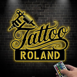 Custom Tattoo Artist Metal Wall Art LED Light, Personalized Ink Studio Name Sign, Metal Sign , Tattoo  Home Decor, Tattoo sign