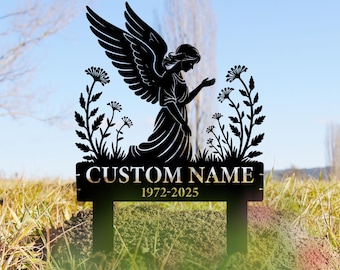 Custom Angel Memorial Garden Sign,Praying Angel Memorial Sign,Angel Yard Grave Maker,Sympathy Garden Decor,Grave Tribute Decor