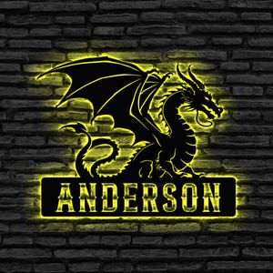 Custom Dragon Metal Wall Art LED Light Custom Name Dragon Metal Sign,Dragon Lover Gifts,Boy Room Decor Dragon Metal Art, Birthday Gift