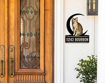 Custom Cat Address Sign, Metal House Number,  Pet Lover Plaque, Outdoor Home Decor, Front Porch Sign