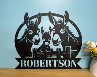 Custom Donkey Farm Metal Sign, Personalized Donkey Metal Wall Decor, Donkey Decor, Donkey Farm Gift, Farmhouse Decor, Donkey Lover Gift