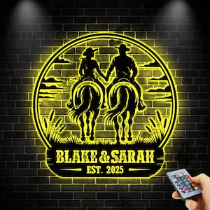 Benutzerdefinierte Cowboy Paar Metallschild, Western Paar Zeichen, Cowboy Liebe Zeichen, Geschenk für Jahrestag, Bauernhaus Paar Zeichen, Geschenk für Pferdeliebhaber Geschenk