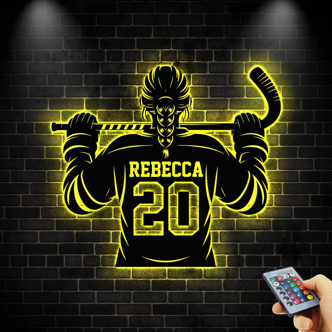 Personalized Hockey Metal Sign LED Light, Ice Hockey Wall Art, Sports ...