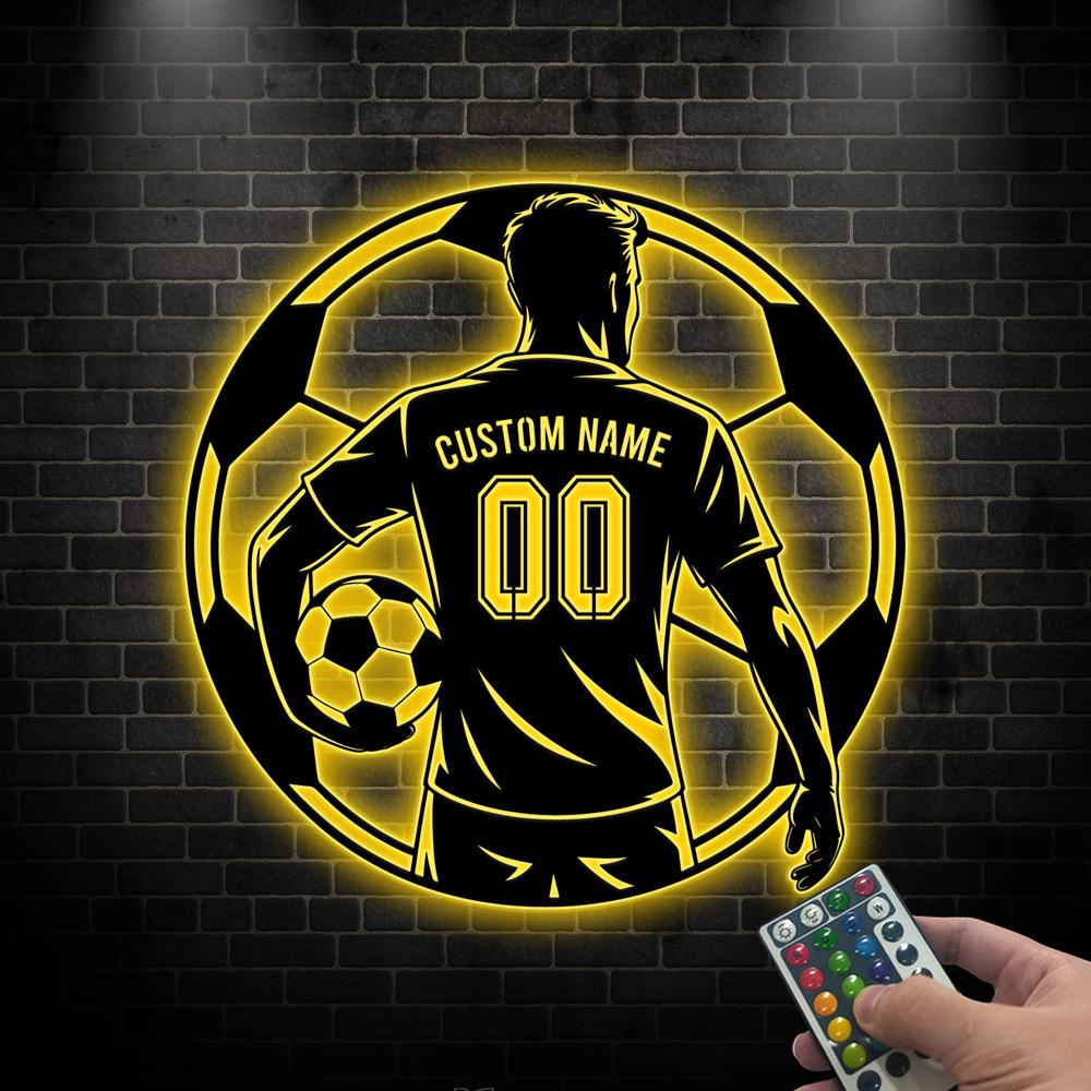 Personalized Soccer Ball Metal Wall Art Led Light, Soccer Ball