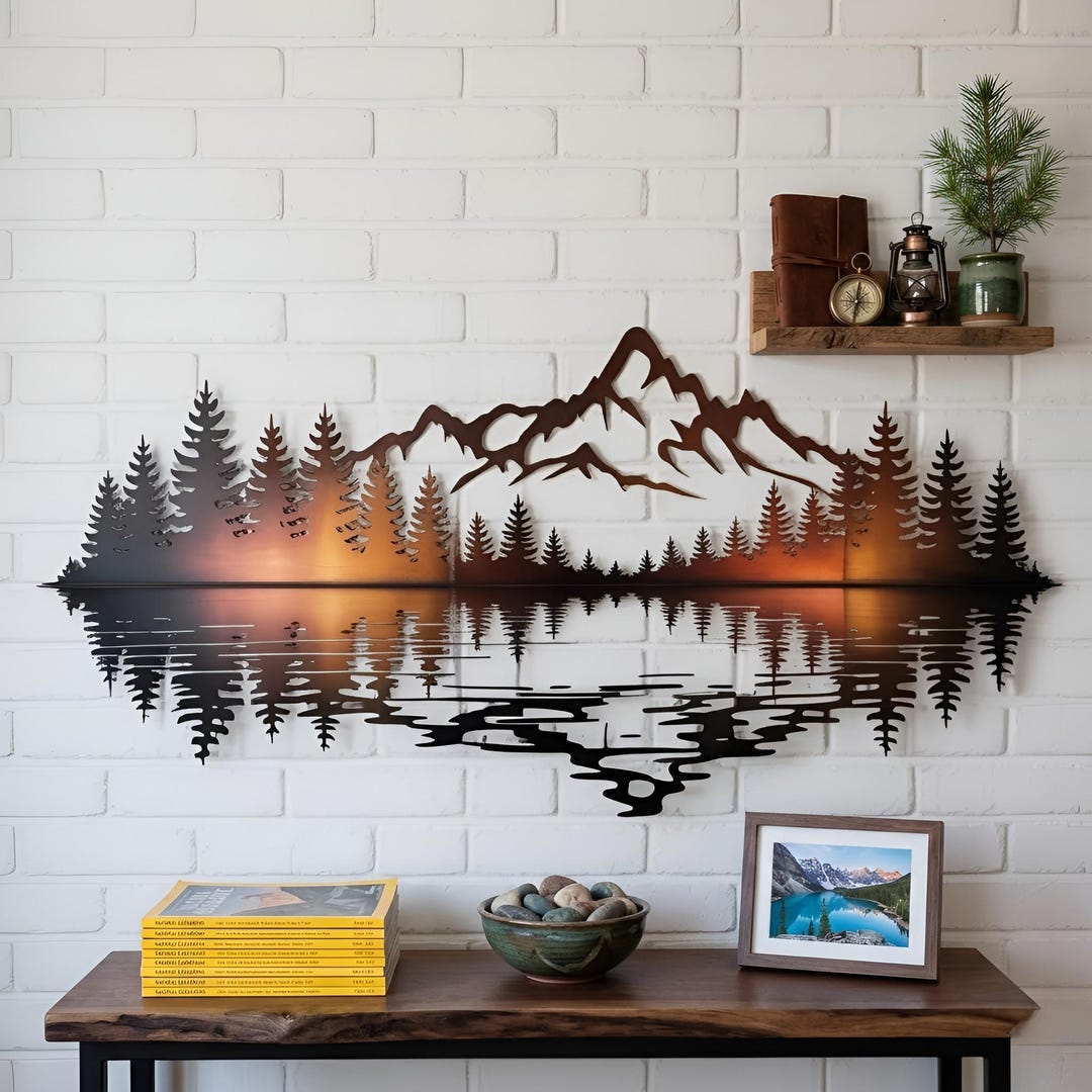 Mountain Forest Metal Wall Art, Mountain Home Decor, Rustic Cabin Lodge ...