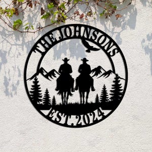 Custom Cowboy Couple Metal Sign,Farmhouse Decor,Mountain Ranch Custom Sign,Horse Riding Metal Wall Decor