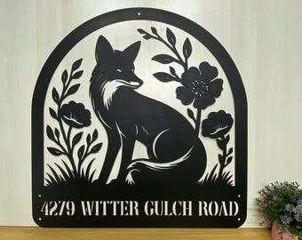 Custom Floral Fox Metal Sign, Personalized Fox Address Metal Wall Art, Fox Cabin House Sign, Fox Monogram Sign, Fox Lover Gift
