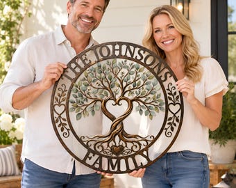Custom Family Name Metal Sign, Tree of Life Wall Art, Personalized Family Decor, Rustic Home Accent, Anniversary Gift