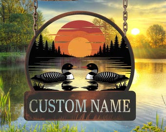Custom Colorful Loon Lakeouse Sign, Lake House Metal Sign, Outdoor Decor, Duck Lover Gift, Lake Loon Sign, Pond Sign Decor, Cottage Sign,