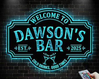 Personalized Bar LED Metal Art Sign, Multi Colors Custom Bar Sign, Metal Bar Wall Art, Personalized Bar Theme Sign, Custom Bar Theme Sign
