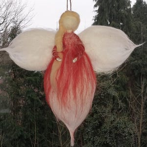 Handmade Felted Wool Angel Ornament - Red Needle Felt Christmas Decoration