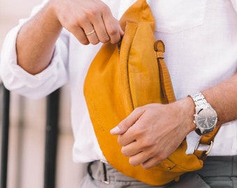 Sac banane en cuir pleine fleur italien, sac bandoulière, sac de voyage artisanal