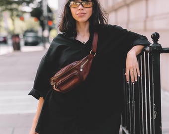 Gürteltasche aus italienischem Leder, handgefertigte Bauchtasche, Gürteltasche mit mehreren Fächern