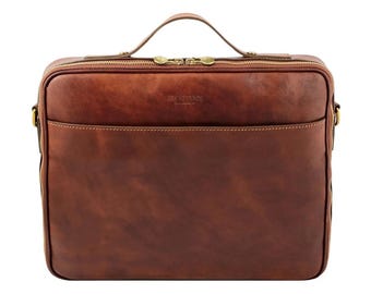 Handmade Full Grain Leather Briefcase: Italian Business Laptop Bag