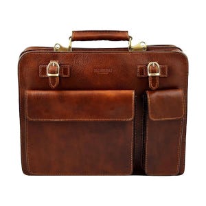 Handgefertigte Aktentasche aus Italienischem Leder - Vollnarbige Professionelle Laptop Tasche mit Fächern, Elegant und Langlebig für Arbeit oder Reisen