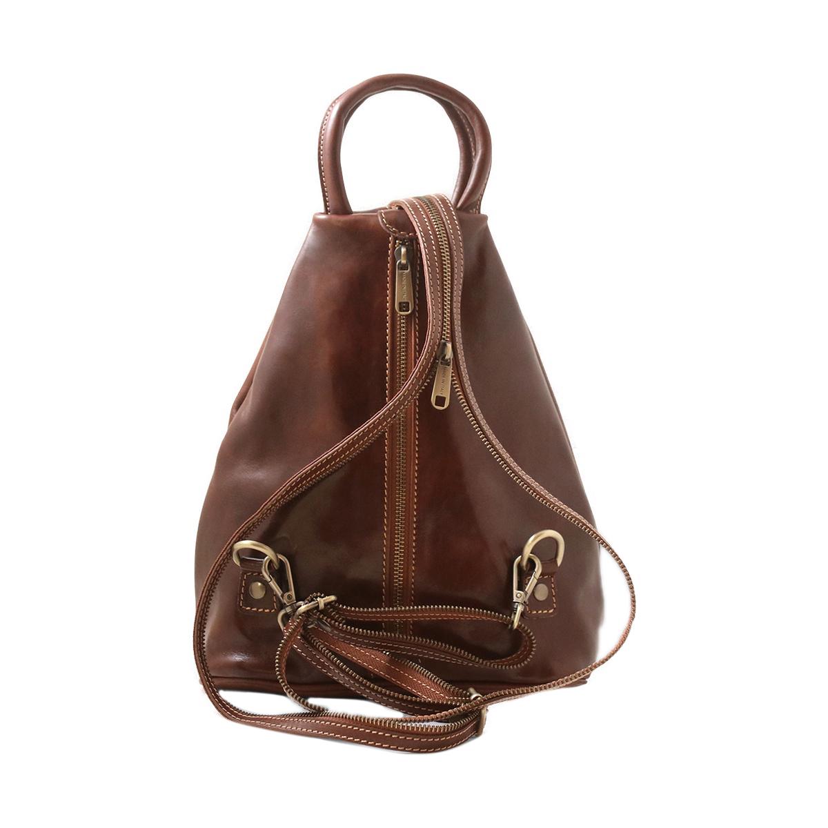 Full Grain Italian Leather Convertible Backpack Purse Small Shoulder Bag Italian Leather Convertible Backpack in Cognac main image 2