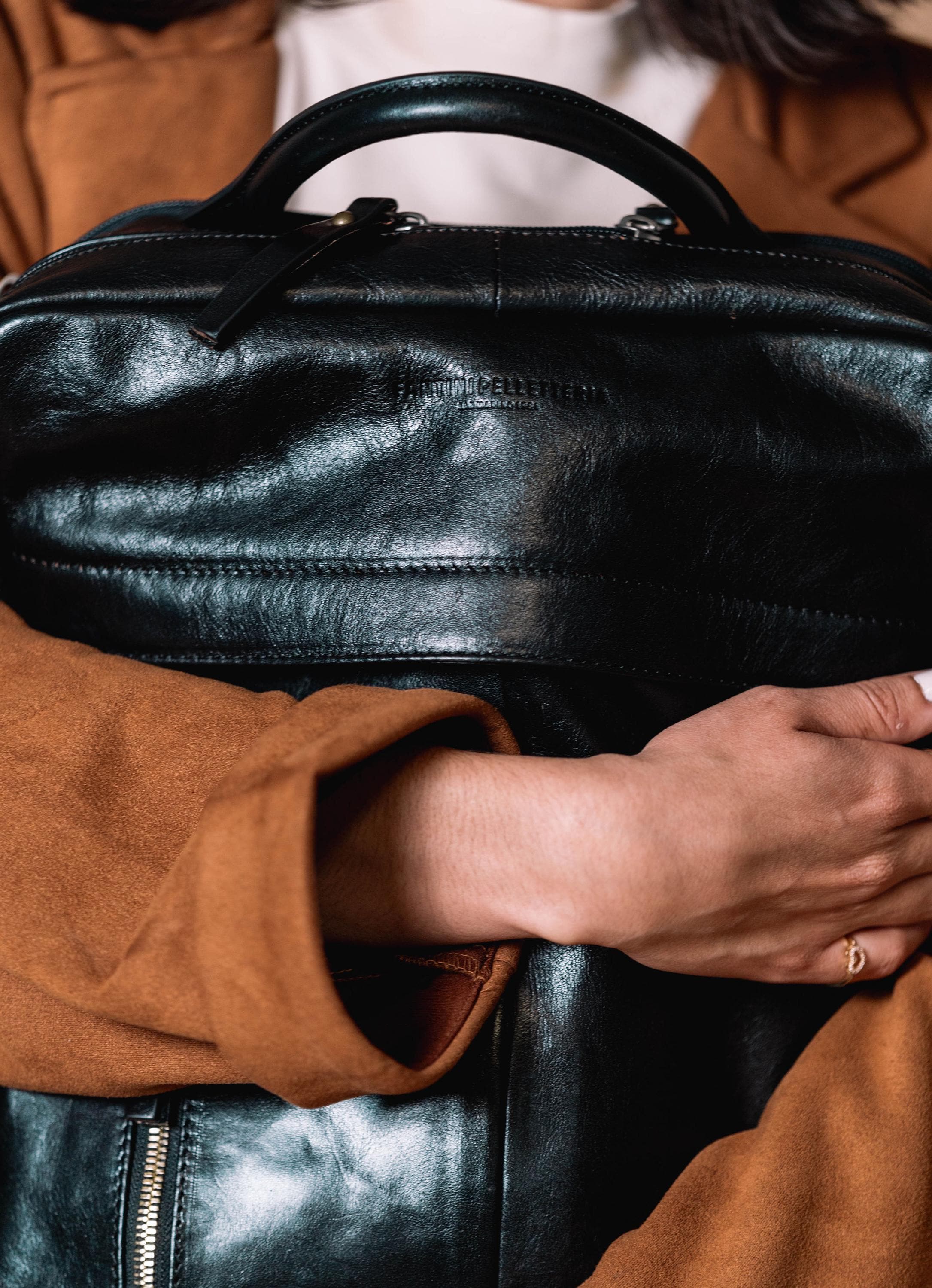 Italian Leather Backpack | Handmade Full-Grain Black Leather Bag | Travel & Work Italian Leather Convertible Backpack in Black main image 2
