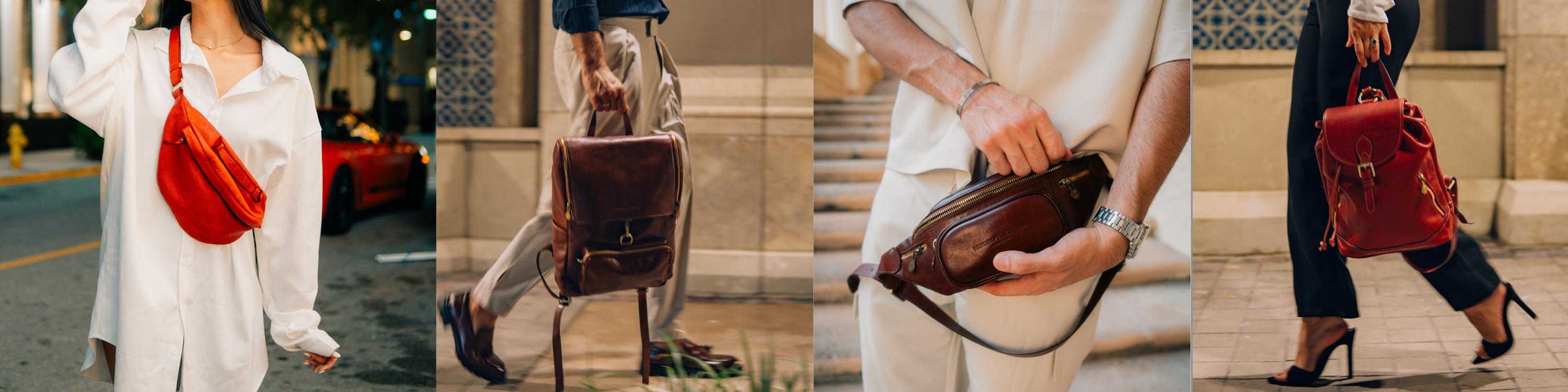 Fanny Pack Vintage In Pelle Marrone Con Tasche Multiple, Modello STAN FP-001, Spedizione Gratuita