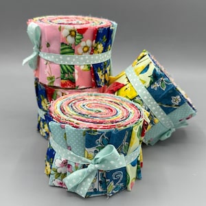 2.5 inch Rainbow Floral and Food Jelly Roll, 18 Strips, 100% Cotton Fabric Quilting Strips