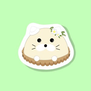 Pegatina de postre con forma de pudín de gato, troquelada, resistente al agua. Estilo kawaii simple para calcomanías para laptop, diarios, fundas de teléfono, un gran regalo para amantes de los gatos