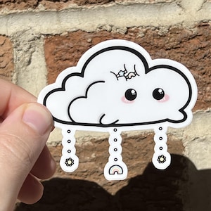 Happy Cloud Sticker, Vinyl Die Cut, Water Resistant. Kawaii Simple Style for Laptop Decal, Journals, Phone Case, Water Bottle. Lovely gift!