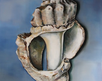 Broken Oyster Drill Seashell Shell ORIGINAL Oil painting Coastal Decor Beach Seashell Art by Kristine Kainer