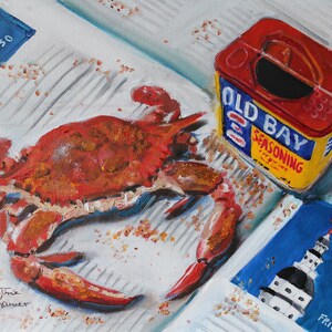 Old Bay Chesapeake Spiced Crab Archival Print of an Original Oil Painting by Kristine Kainer