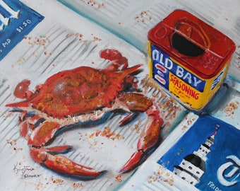 Old Bay Chesapeake Spiced Crab Archival Print of an Original Oil Painting by Kristine Kainer