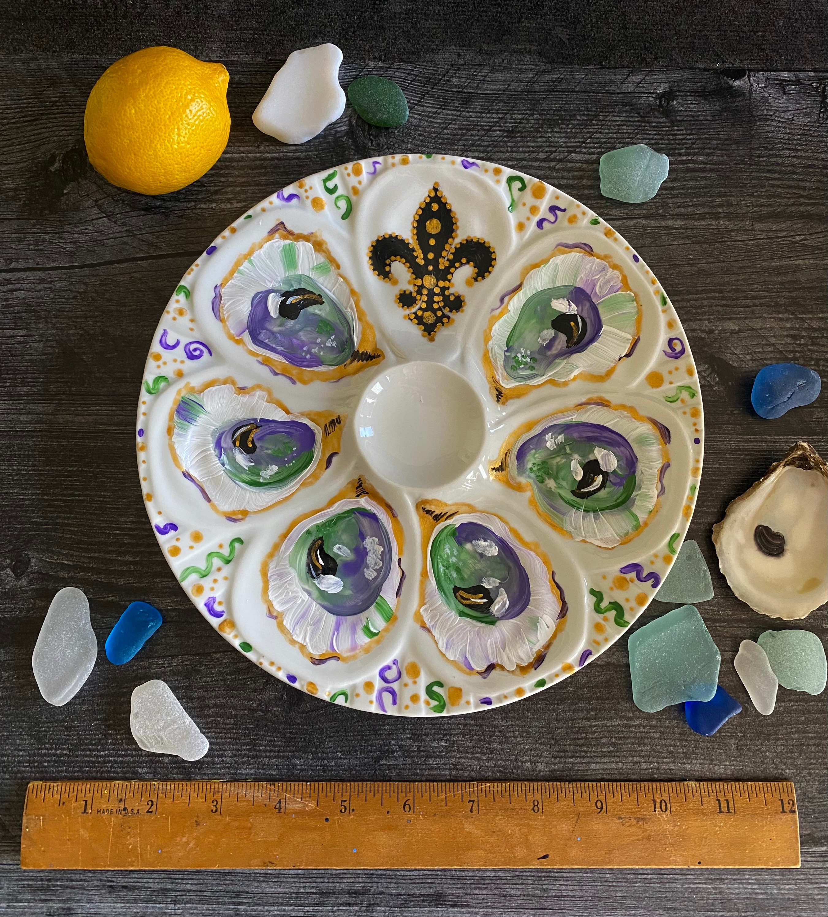 Hand Painted Mardi Gras Porcelain Oyster Plate Coastal Decor Etsy