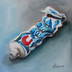 Zahnpasta ORIGINAL Ölgemälde Badezimmer Kunst 150x150 cm von Kristine Kainer