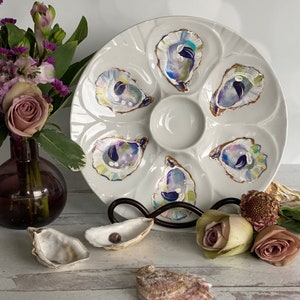 Hand Painted Pastels Oyster Plate Coastal Decor Oysters on the Half Shell Birthday Party Wedding Shower Gifts by Kristine Kainer