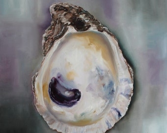Coastal Oyster Shell Seashell Original Oil Painting by Artist Kristine Kainer