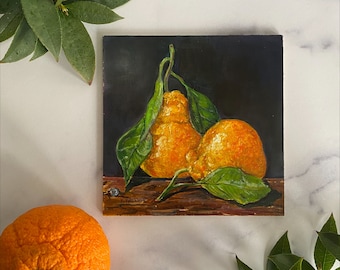 Sumo Orange Citrus ORIGINAL Oil Painting Kitchen Food Art 6x6 by Kristine Kainer