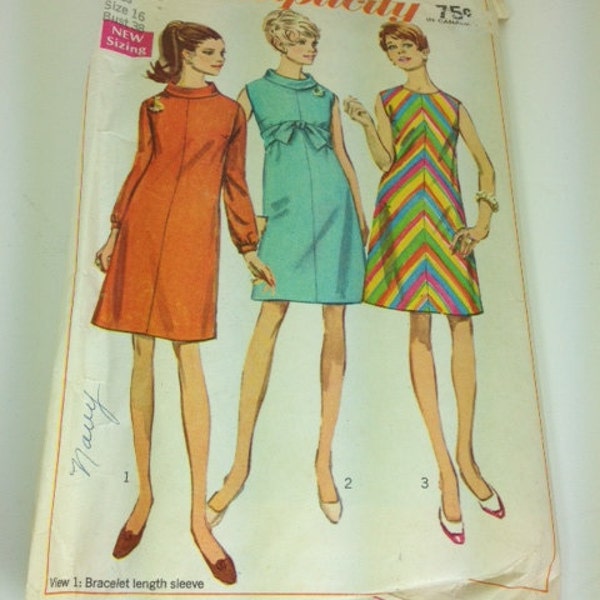 RESERVED for emma SALE 30% off  Vintage 60s Simplicity mod dress Pattern 7474 Size 16