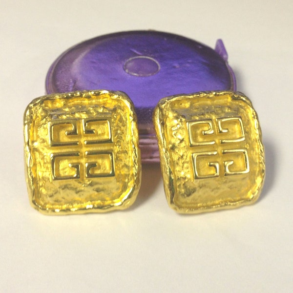 Awesome vintage 80s Givenchy Paris Monogrammed gold tone earrings // designer // high end//